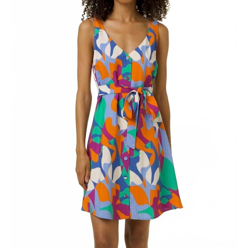 FRNCH Elora Mini Dress In Carnival Print Tie Back  V-Neck
